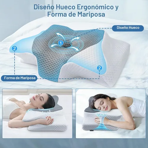 Vista 4 de SAHEYER Almohada cervical para el cuello, almohada de espuma viscoelástica para aliviar el dolor de cuello y ronquidos, almohada ergonómica para Gris
