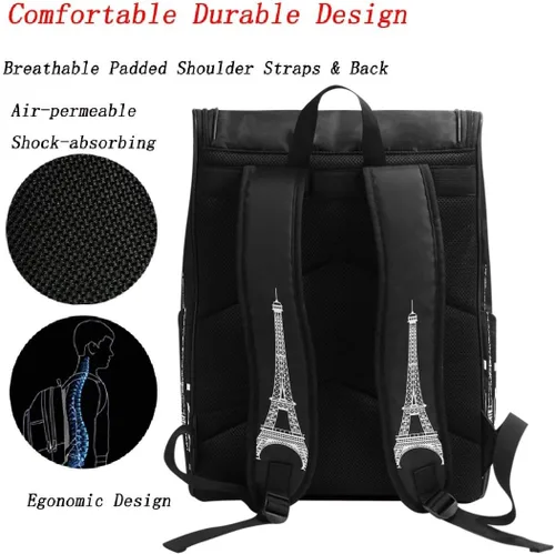 Vista 3 de Naanle Elegante Torre Eiffel París Negro Blanco Casual Hombre Mujer Estudiante Mochila Viaje Computadora Bolsa Eiffel Tower