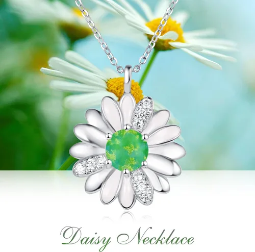 Vista 2 de KINGWHYTE Daisy Necklace Gifts for Women 925 Sterling Silver Opal Daisy Pendant Spring Flower Necklace Jewelry Graduation Birthday Celebrate
