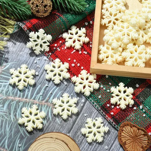 Vista 5 de LiQunSweet 200 piezas de cabujones de resina con temática navideña, copos de nieve blancos, abalorios para manualidades, collares, pulseras