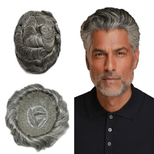 Vista 284 de Toupee para hombre 100% cabello humano real tupé para hombres 0.004 in piel de poliuretano para hombre, sistema de reemplazo de piezas de pelo