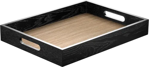 Vista 9 de ATZYmolin - Bandeja de madera para servir con asas, bandeja decorativa rectangular otomana para el hogar, bandeja de tocador para desayunos, cenas