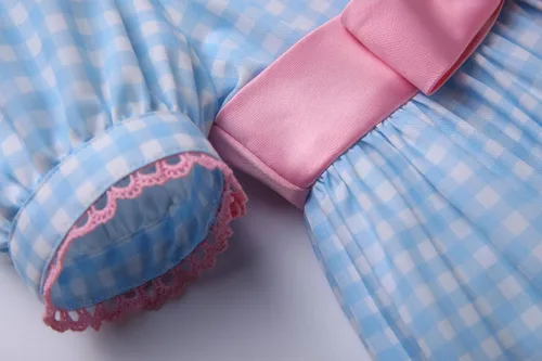 Vista 4 de Pettigirl Disfraz de hermana gemela brillante para niñas, disfraz de hermana para niños, muñeca espeluznante azul aterradora para Halloween