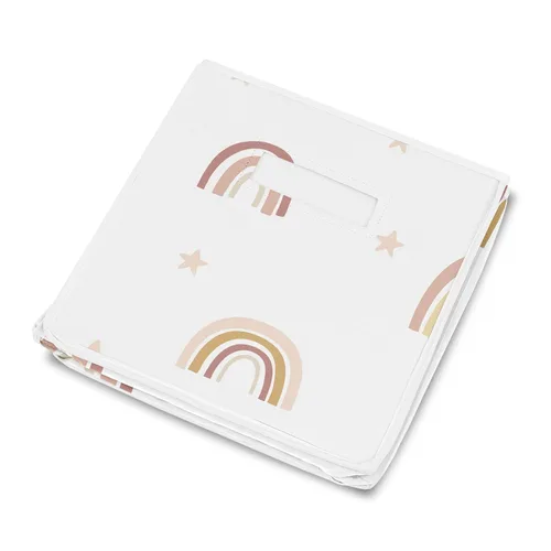 Vista 4 de Sweet Jojo Designs Caja de almacenamiento de juguetes de tela bohemia con arco iris para bebé, habitación de niños, color rosa pálido, oro rosa