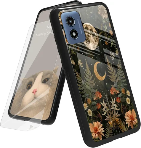 Vista 51 de Funda para Motorola Moto G Play 4G 2024 con protector de pantalla, parte trasera de vidrio templado + funda de silicona suave TPU absorción