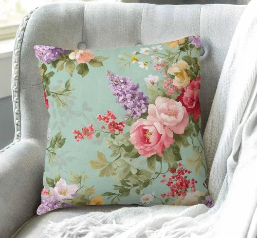 Vista 3 de Swono Funda de almohada decorativa de lino y algodón con diseño de flores, funda de almohada floral de 18 x 18 pulgadas Sw-010
