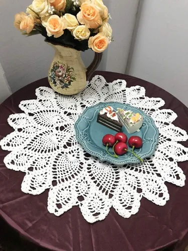 Vista 7 de Damanni Mantel de encaje hecho a mano de algodón hecho a mano, redondo, beige, 20 pulgadas