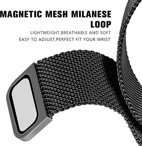 Vista 4 de Bandas magnéticas compatibles con Fitbit Sense 2/Fitbit Versa 4/Fitbit Sense/Fitbit Versa 3, correa de malla de acero inoxidable, pulsera ajustable