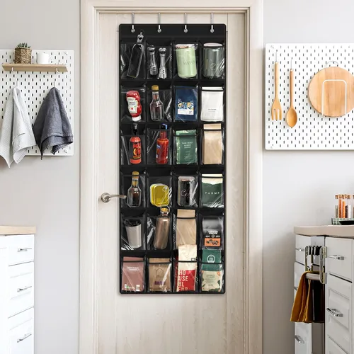 Vista 7 de Simple Houseware - Organizador de zapatos colgante con 24 bolsillos grandes y transparentes para colgar en la puerta, color negro
