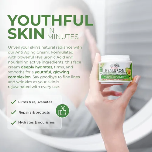 Vista 8 de Hyaluron Crema antiarrugas con aceite de aguacate - para piel madura (edad 30 +) - Crema natural intensiva para día y noche con filtros UV