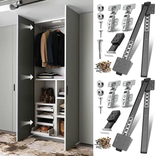 Vista 14 de Rieles para Puertas Corredizas de Bolsillo, Riel para Puerta Corrediza de Bolsillo para Gabinete, Bisagra para Puerta de Bolsillo, Herrajes
