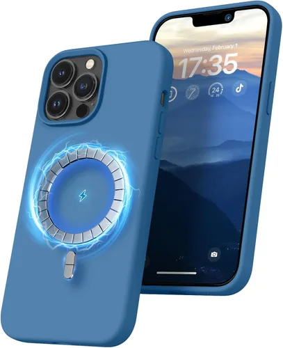 Vista 20 de RIZUS - Funda de silicona magnética para iPhone 13 Pro Max [compatible con MagSafe], funda delgada con forro de microfibra antiarañazos, a prueba