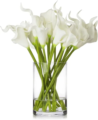 Vista 9 de Real Touch - Flores artificiales con jarrón, arreglo de flores artificiales en jarrón con agua sintética para decoración de mesa de comedor, centros