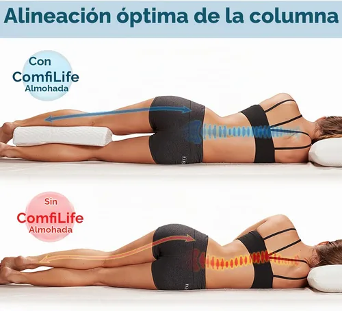 Vista 8 de ComfiLife Almohada de rodilla para dormir boca arriba – Almohada cilíndrica 100% de espuma viscoelástica para piernas – Almohada debajo