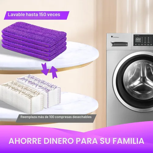 Vista 4 de Reusable Power Mop Refills Pads Compatible with Swiffer PowerMop Paquete de 4 (morado)