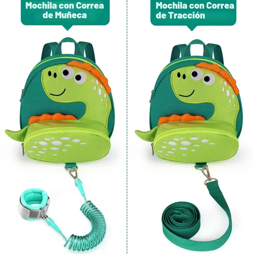 Vista 4 de Accmor Mochila con arnés para niños pequeños con correa, lindas mochilas con dinosaurios con enlace antipérdida en la muñeca, lindas pulseras