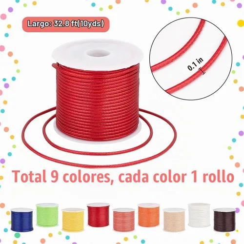 Vista 2 de PH PandaHall 9 colores, 11 yardas/rollo de 0.059 in de poliéster encerado, hilo de hilo de cuentas para pulseras, collares, joyas, manualidades