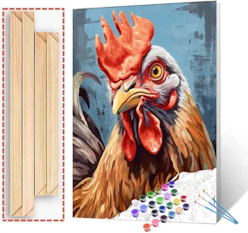 Vista 8 de Tucocoo Bumbers - Pintura de animales de granja para adultos, pintura acrílica por números, pintura acrílica, lienzo, decoración de cocina, gallo