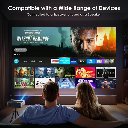 Vista 6 de [Enfoque eléctrico] Proyector con Wifi y Bluetooth, proyector Keystone automático de 22000L para exteriores compatible con 4K, proyector de película