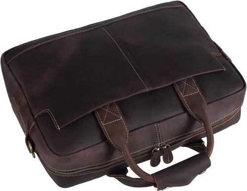 Vista 8 de Polare - Maletín de cuero para hombre, bolsa de mensajero de viaje de negocios de 15.6 pulgadas, cremallera metálica YKK