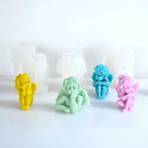 Vista 3 de 5 moldes de silicona de ángel 3D para velas de ángel, molde de jabón de querubines, molde de resina epoxi de silicona para chocolate, dulces