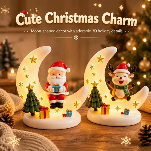 Vista 2 de Luces nocturnas de Navidad, 2027 nueva figura de luna de Papá Noel con luz Muñeco de nieve