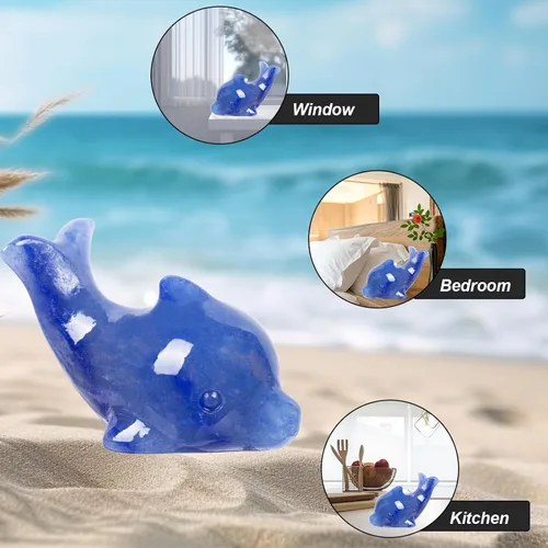Vista 5 de Figura de delfín de cristal de aventurina azul, tallada a mano, 1.8 pulgadas, escultura de animal pulida, piedra curativa, meditación, decoración