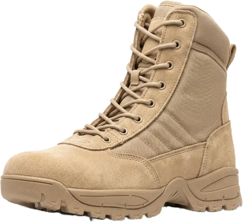 Vista 9 de Men's Military Tactical Work Boots Side Zipper Combat boots 6/8inch Negro-8 pulgadas