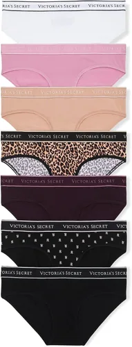 Vista 6 de Victoria's Secret Ropa interior hipster de algodón con logotipo para mujer, bragas de cobertura moderada para mujer, paquete múltiple (XS-XXL)