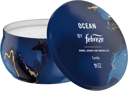 Vista 10 de Febreze Vela perfumada, aroma de manzanas y canela horneadas, vela de 4 mechas, lata reutilizable, larga duración y combustión uniforme, 11 onzas