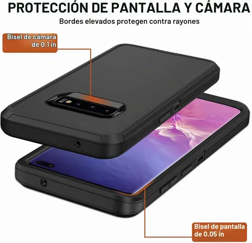 Vista 5 de Funda para Samsung Galaxy S10 con funda de clip para cinturón, 2 protectores de pantalla, [protección contra caídas de grado militar] Funda Negro