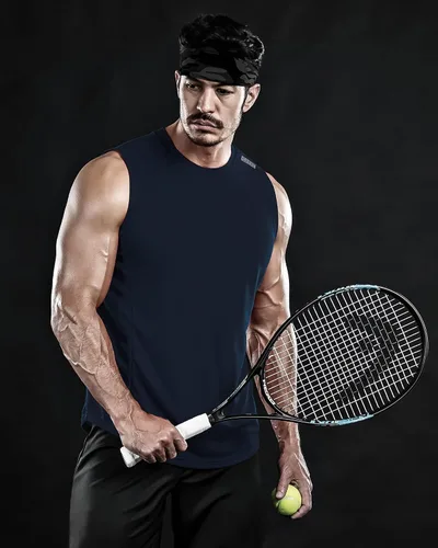 Vista 4 de DRSKIN Paquete de 4, 3 y 1 camisetas sin mangas para hombre, para entrenamiento, atlético, malla muscular, ajuste seco, gimnasio, entrenamiento