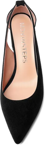 Vista 3 de MOVINSTEPS Vestido de bloque para mujer, sin cordones, de gamuza gruesa, puntiaguda, recortado, para oficina, tacón bajo, grueso, zapatos de tacón
