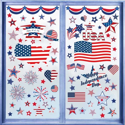 Vista 2 de Decoraciones del 4 de Julio Calcomanías Patrióticas para Ventanas de EE.UU. Calcomanías de Ventana Artísticas de Doble Cara EE.UU. Día