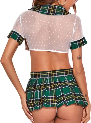 Vista 5 de Lencería sexy para mujer para juegos sexuales traviesos, escuela, niñas, sirvienta, enfermera, cosplay, trajes de encaje transparente, minifalda