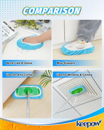 Vista 6 de KEEPOW Paños de barrido en seco reutilizables de microfibra compatibles con trapeador Swiffer, almohadillas lavables a máquina para trapeador