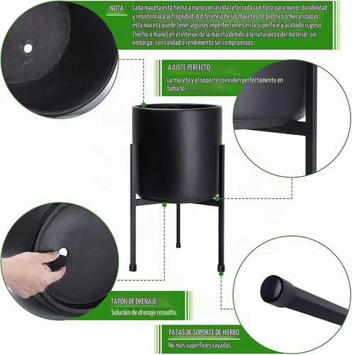 Vista 4 de Macetero moderno con soporte de metal de 8, 10, 12 y 14 pulgadas, para plantas
