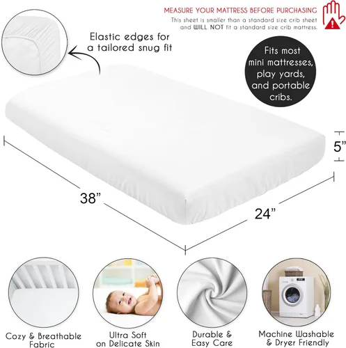 Vista 5 de Sweet Jojo Designs Mini sábana bajera para cuna para bebé (blanco y amarillo bohemio) para niñas o niños, guardería de recién nacidos/bebés, patios