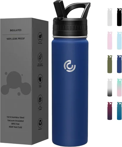 Vista 9 de COKTIK Botella de agua deportiva de 22 onzas, botella de agua de acero inoxidable para aislamiento térmico, botella de viaje reutilizable