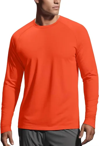 Vista 7 de Zengjo - Camiseta de manga larga para hombre, transpirable, para correr, atlética, deportiva, ligera, con protección solar SPF Canela