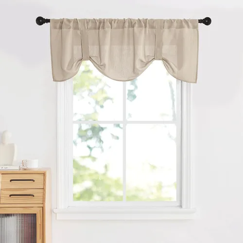 Vista 16 de NICETOWN Cenefa con textura de lino para ventana de cocina y sala de estar, filtrado de luz, estilo campestre bohemio, con bolsillo para barra, 2