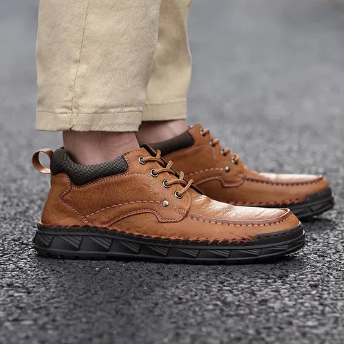 Vista 9 de Men Shoes Leather Casual Shoes Classics Slip on Shoes for Men Work Bussiness Office Drving Sneaker