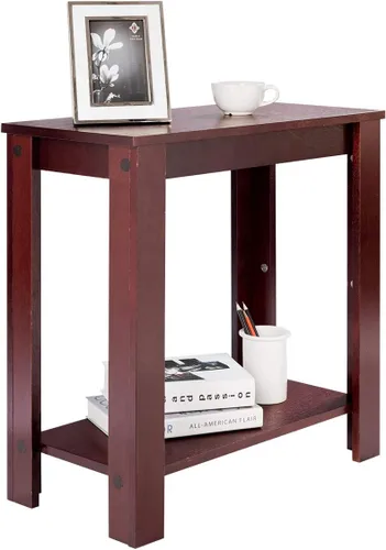 Vista 16 de Giantex Narrow End Table, 2-Tier Side Table with Open Storage Shelf, Retro Wood Sofa Table Bedside Tables for Small Spaces, Slim Nightstand for