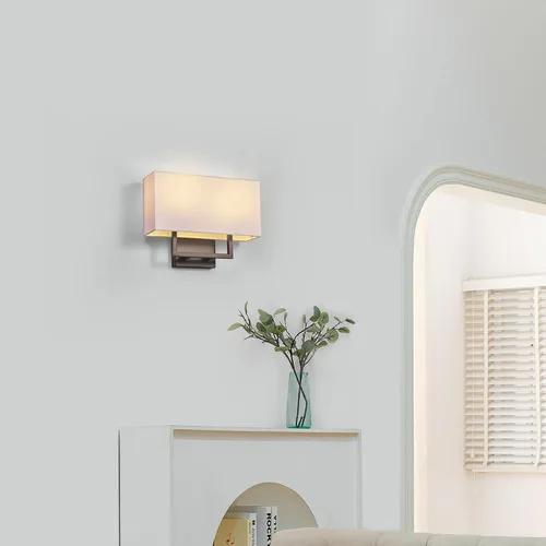 Vista 2 de GLOBE 65000081 - Lámpara de pared eléctrica de 2 luces, negro mate, pantalla de lino blanco, enchufe de base E12, bombilla de candelabro
