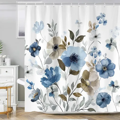Vista 16 de Cortina de Ducha de Hojas Tropicales, Cortina de Baño Decorativa Verde y Negra con Hojas de Palmera y Plátano, Juegos de Cortinas de Ducha de Tela