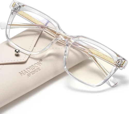Vista 8 de Madison Avenue Gafas de bloqueo de luz azul con estilo cuadrado de moda para mujeres con estuche, elegantes gafas antirreflejos para computadora
