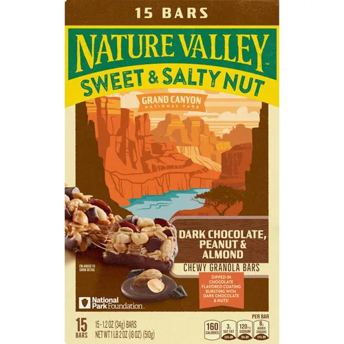Vista 4 de Nature Valley Barras de granola de nueces dulces y saladas, chocolate oscuro y almendra, 15 barras, 18 onzas