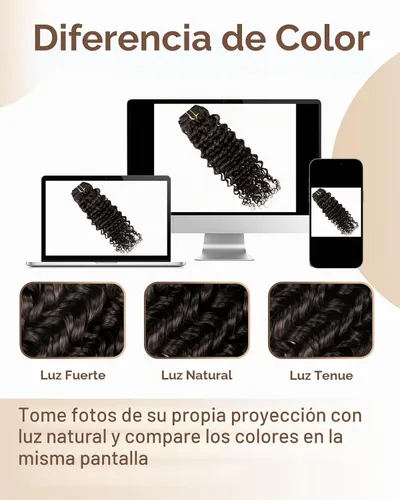 Vista 7 de Hetto . Extensiones de cabello humano rizado con clip, color #1 negro azabache, extensiones de cabello humano ondulado natural para cabeza completa