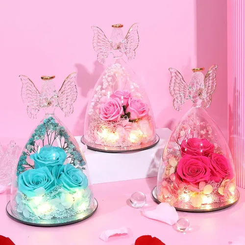 Vista 7 de Ocosy Regalos de rosas para el Día de la Madre para ella, regalos de rosas grandes para mujeres, rosas reales para siempre en figuras de ángel