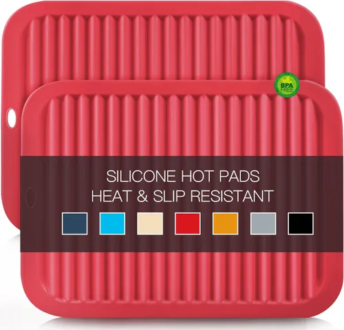Vista 23 de Salvamanteles para platos calientes, paquete de 4 almohadillas calientes de silicona para cocina, tapete de silicona antideslizante resistente al